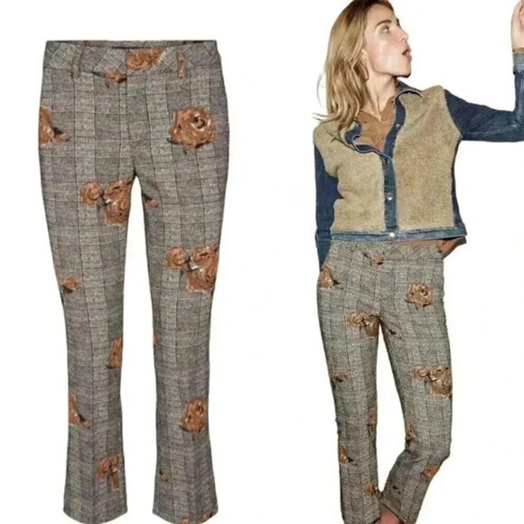 Mos Mosh Ivana Shannon Checkered Pant Crop Trouser Brown Orange 70's Size 38 - Picture 1 of 16